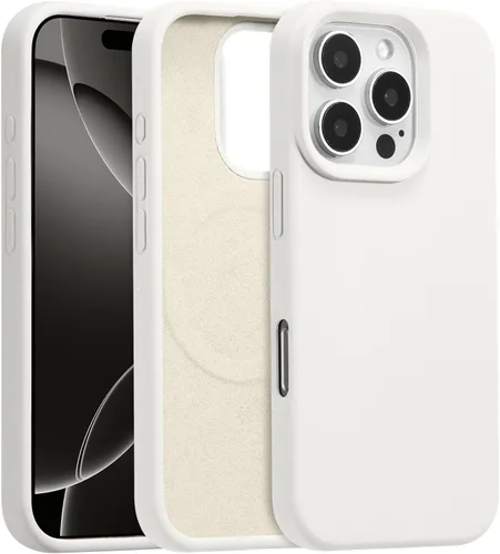 Vista 413 de Funda magnética de silicona para iPhone 13 Pro, color blanco antiguo [Compatible con Magsafe] [Forro de microfibra suave antiarañazos], funda