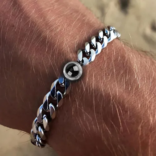Vista 5 de Pulsera de fotos personalizada para hombres y mujeres, pulsera de proyección de fotos con círculo personalizado, pulsera de eslabones cubanos
