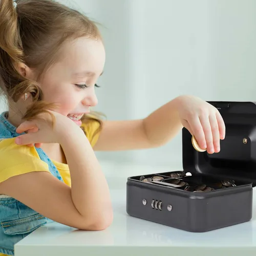 Vista 6 de Darice Caja de seguridad para dinero – Caja de dinero mediana con bandeja de dinero y candado – Caja de seguridad – Organizador para billetes
