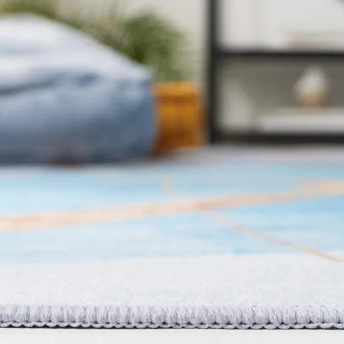 Vista 4 de SAFAVIEH Alfombra lavable Tacoma Collection – 2'6" x 4', azul y dorado, antideslizante y fácil limpieza, ideal para en entrada, puerta principal