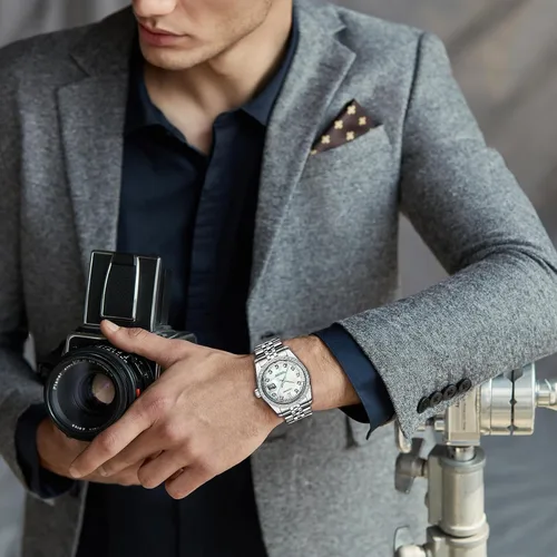 Vista 5 de Relojes automáticos de lujo para hombre, reloj automático de viento automático, con ventana de calendario inoxidable, resistente al agua, reloj