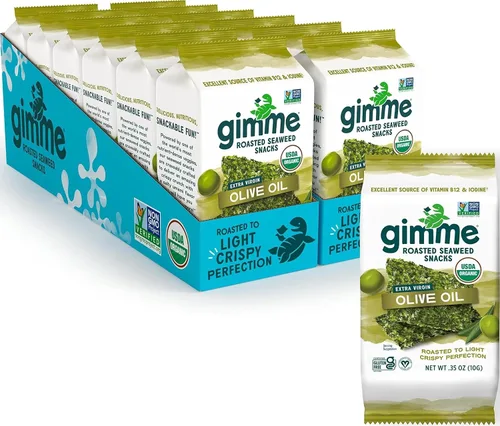 Vista 12 de Aperitivos de alga orgánica tostada de GimMe Health Foods Keto, vegano, sin gluten, gran fuente de yodo y Omega 3, aperitivo saludable para niños
