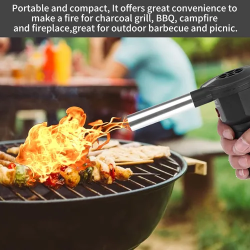 Vista 4 de AYNEFY Soplador de aire para barbacoa, ventilador de barbacoa portátil alimentado por batería, ventilador eléctrico de arranque de carbón eléctrico