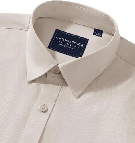 Vista 33 de Alimens & Gentle Camisas de vestir para hombre, manga larga, elásticas, sin arrugas, con botones