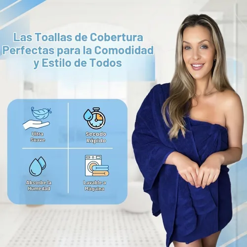 Vista 4 de Infinitee Xclusives - Toallas de baño 100% algodón hilado en anillo para baño, paquete de 2 Marina Tranquila
