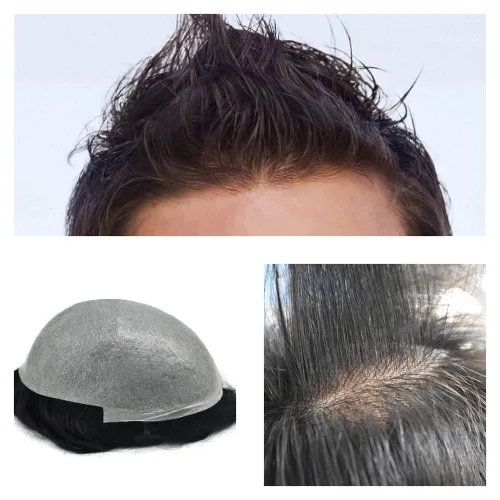 Vista 28 de Hombres Toupee Europea Real Cabello Humano Pieza Todo V-looped 0.002 in Piel Ultra Delgado Toupee para Hombres Sistema de Reemplazo de Cabello