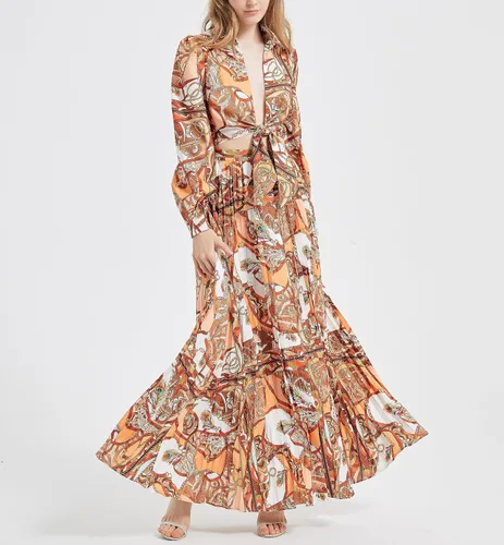 Vista 2 de Vestido de manga larga con cuello en V profundo y estampado de moda para mujer