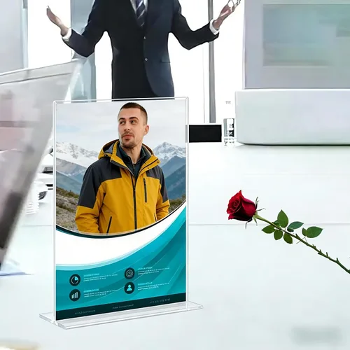 Vista 2 de FixtureDisplays® Paquete de 24 soportes de acrílico transparente de 5.5 x 8.5 pulgadas para mesas, marco de mesa vertical para carpa de tienda