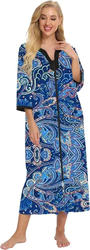 Vista 4 de Bloggerlove House Dresses for Womens Robe Long Zip Up House Coat Half Sleeve Night Gowns Comfy Sleepwear Print Loungewear