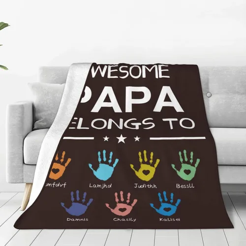Vista 24 de Manta personalizada para papá con nombres de niños de 1 a 10 años, manta con texto en inglés "Thank You for Being The Best Dad Ever", para el Día