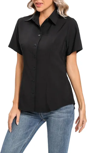Vista 3 de Camisas de oficina de manga corta para mujer, estilo informal, elegante, con botones, cuello en V