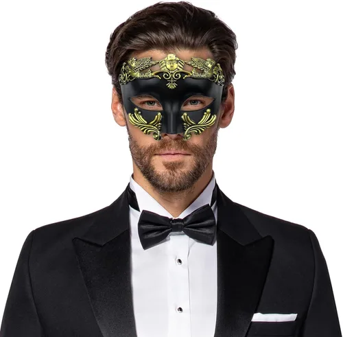Vista 2 de Máscara de mascarada para hombres, máscara veneciana griega romana, Halloween, cosplay, fiesta, disfraz para hombres, máscara de Mardi Gras