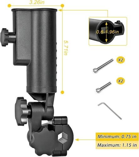 Vista 2 de Soporte de paraguas de carrito de golf resistente, base de aluminio ajustable de 180° para cochecito, bicicleta, silla de ruedas, bicicleta, silla
