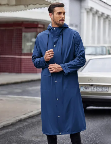Vista 2 de COOFANDY Chaqueta impermeable para hombre con capucha, impermeable, ligera, activa, larga