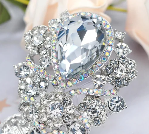Vista 5 de Gyn&Joy Broche de cristal austríaco para mujer, diseño de lágrima, grande, hermoso broche
