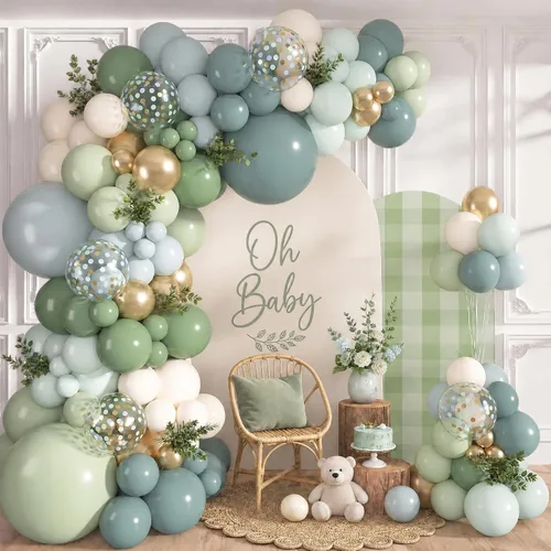 Vista 9 de Ouddy Life - Kit de guirnalda de arco de globos azul polvoriento, 152 piezas, diferentes tamaños Azul y blanco
