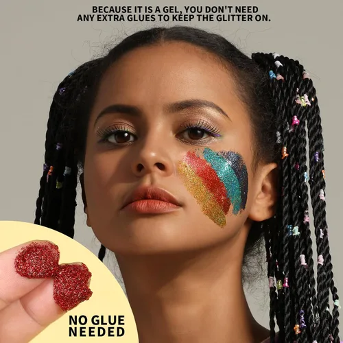 Vista 5 de Teenitor Gel de Purpurina para Cara y Cuerpo, Gel de Purpurina para Maquillaje y Festival, 12 Colores de Gel de Purpurina para Cara y Cuerpo, Gel