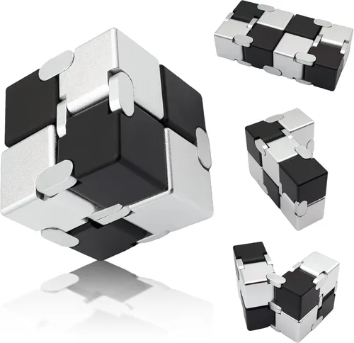 Vista 8 de Cubo infinito de metal, juguete portátil de escritorio, alivio de la ansiedad para adultos, adolescentes y niños, regalo para TDAH, negro y rojo