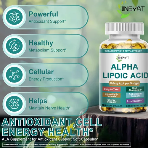 Vista 2 de Ácido alfa lipoico 600 mg – Suplemento de alta absorción ALA antioxidante para nervios, energía, metabolismo y desintoxicación hepática – Cápsulas