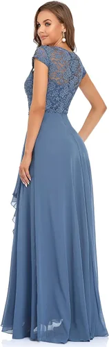 Vista 2 de Ever-Pretty Vestidos de noche formales de gasa con manga casquillo y encaje para mujer 7986