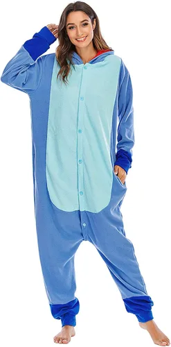 Vista 3 de Pijama de animal para adultos, con puntada, para cosplay, ropa para el hogar, color azul