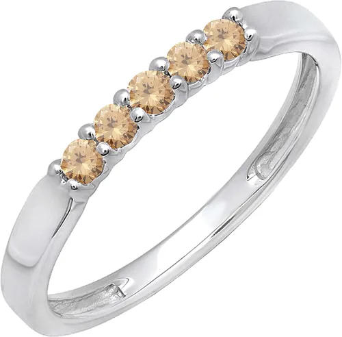 Vista 93 de Dazzlingrock Collection Anillo de boda redondo de 5 piedras preciosas o diamantes para mujer en oro macizo de 10 K/14 K/18 K