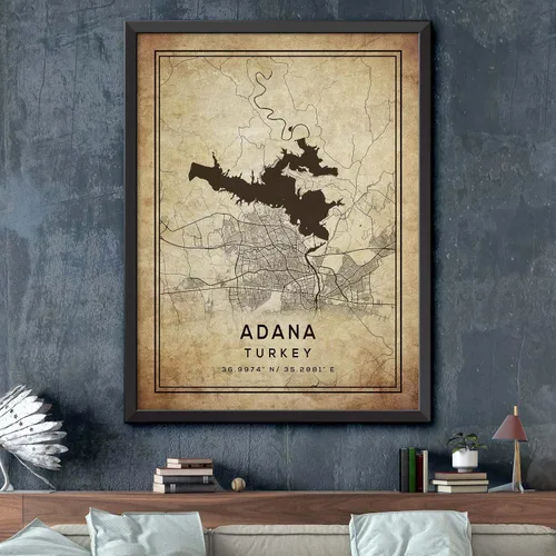 Vista 2 de Mapa de Adana, Turquía, Vintage Western (12x16)