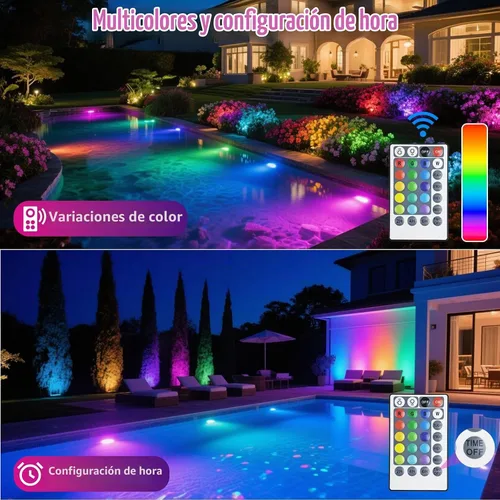 Vista 3 de T-SUN Luz LED para Estanque, 3 Cabezales de Luz Sumergibles, Luces LED para Estanque que Cambian de Color, Luz de Estanque de Jardín con Control
