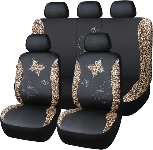 Vista 21 de Flying Banner - Juego completo de fundas para asiento de automóvil Butterfly, estilo universal de moda para mujer, para banco trasero (divisible)