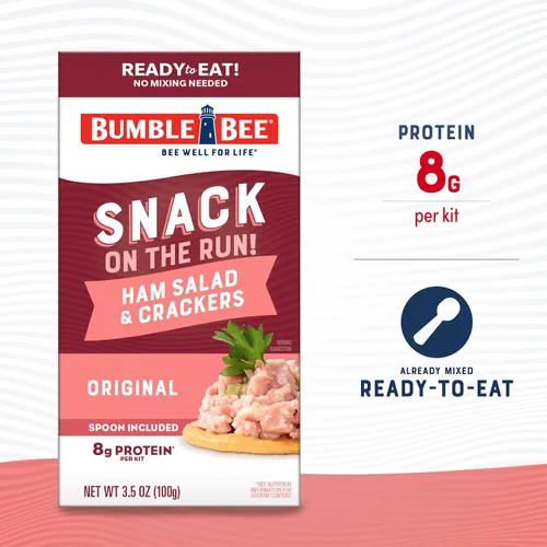 Vista 3 de Bumble Bee Snack On The Run Kit de Ensalada de Jamón con Galletas Saladas, 3.5 oz - Listo para Comer, Cuchara Incluida - Aperitivo Proteico Estable