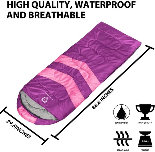 Vista 2 de Gold Armour Sacos de dormir para adultos, niños, niñas, mochileros, senderismo, campamento, clima frío y cálido 4 estaciones, uso en interiores