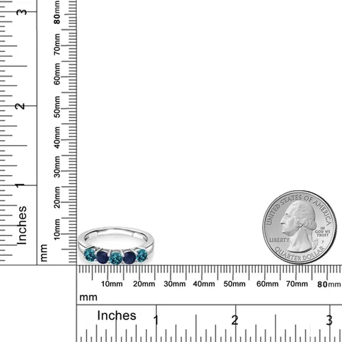 Vista 3 de Gem Stone King Anillo de boda de plata de ley 925 con topacio azul Londres y zafiro azul