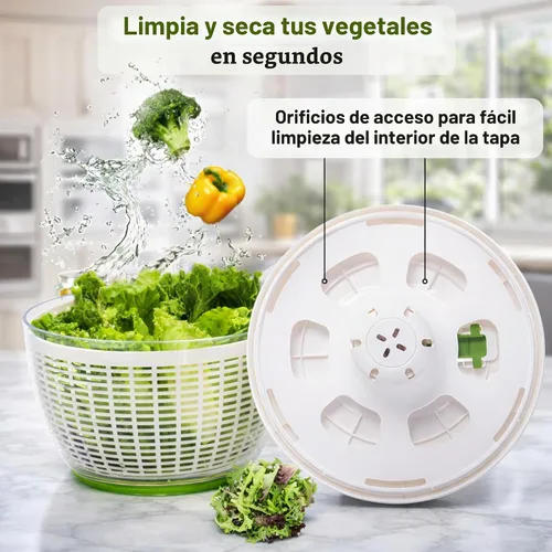 Vista 4 de Brieftons QuickPush - Molinillo de ensalada grande, tamaño familiar de 6.3 cuartos de galón, bomba y freno manual con una sola mano, hilandero