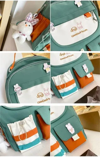 Vista 5 de Mochila coreana linda kawaii japonesa pastel estético de 16 pulgadas para laptop para adolescentes y niñas mochila escolar para estudiantes F-negro