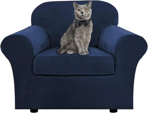 Vista 8 de ShowyLive Fundas para silla de sala de estar, funda elástica para sillón de felpa de terciopelo con 1 cojín separado, protector elástico de muebles