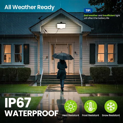 Vista 7 de Luces solares de inundación al aire libre, luces de sensor de movimiento LED 294 para exteriores, luz solar impermeable IP67 para exteriores, luces