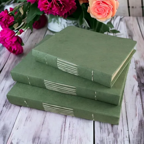 Vista 3 de Nepali Keeper Journal with Handmade Lokta Paper, 5x7 Inch, Sage Kathmandu Valley Co. natural tree-free paper, blank notebook, vintage sketchbook