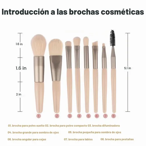 Vista 2 de Juego de 8 brochas de maquillaje, mini brochas de maquillaje, brochas de maquillaje, mezcla de rubor, corrector de sombra de ojos, delineador