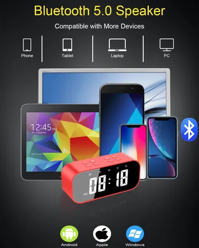 Vista 4 de Reloj despertador AFK con altavoz Bluetooth, reloj digital para dormitorios, reloj de alarma para adultos que duermen profundamente con doble