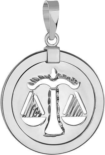 Vista 2 de 14k White Gold Reversible Round Zodiac Sign Medal Pendant