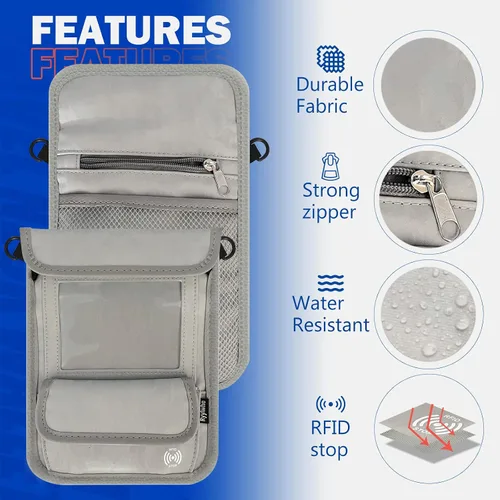 Vista 5 de Cartera de viaje, billetera de pasaporte con bloqueo RFID para mujer, impermeable, con cuello delgado, carteras de mujer, antirrobo, bolso