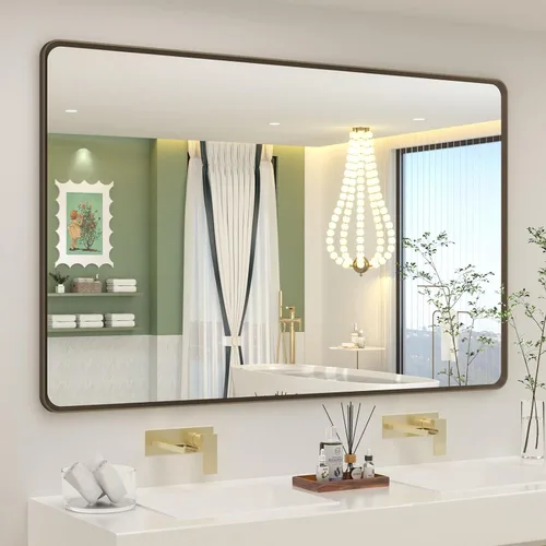 Vista 57 de OKPAL - Espejo de tocador de baño de 20x24 pulgadas con marco de metal cepillado en bronce, espejo de baño con marco de metal cepillado en bronce