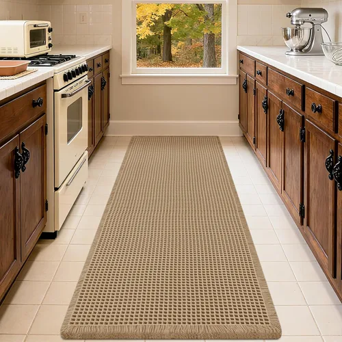 Vista 6 de Tapete de baño con diseño de gofre, moderno, bohemio, absorbente, antideslizante, ultrasuave, lavable a máquina, con letra de baño, dormitorio