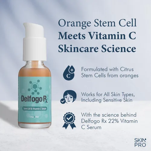 Vista 2 de Delfogo Rx - Suero de células madre con vitamina C para la cara, suero facial iluminador antienvejecimiento Cuidado de la piel hidratante