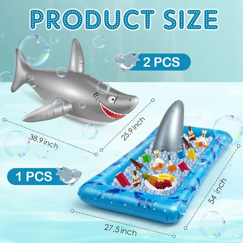 Vista 2 de Deekin 3 decoraciones de fiesta de tiburones incluyen 1 enfriador inflable de fiesta de tiburón, 2 flotadores inflables de juguete para piscina