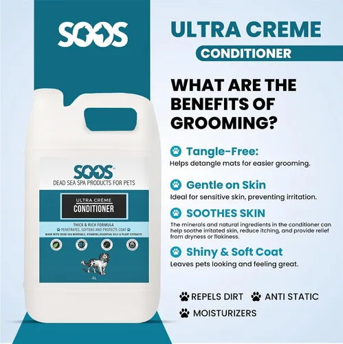 Vista 4 de Soos Acondicionador para mascotas Ultra Crème Natural Minerales del Mar Muerto, pulido de absorción profunda con vitaminas, aceites esenciales
