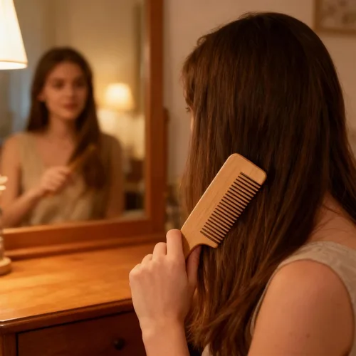 Vista 7 de Juego de 4 peines de madera para el cabello, peine de dientes anchos de madera, hecho a mano, de bambú, antiestático, para cabello rizado, grueso