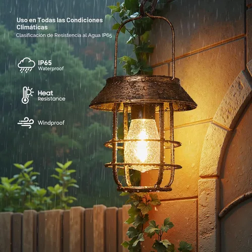 Vista 2 de Ahaorigin Faroles solares al aire libre impermeables, luces solares colgantes de alta luminosidad para exteriores con ganchos de pared, faroles