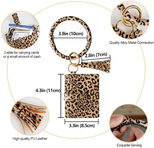 Vista 2 de Llavero pulsera con tarjetero para mujer 3 ranuras para tarjetas PU cuero pulsera llavero pulsera