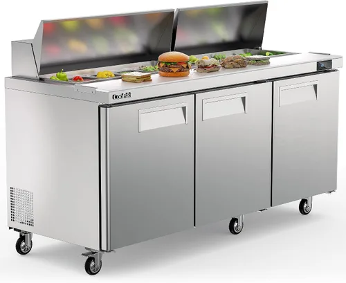 Vista 10 de Coolski mesa comercial para preparar sándwiches y ensaladas, refrigerador comercial de 48 pulgadas con 2 puertas y 12 bandejas, refrigerador